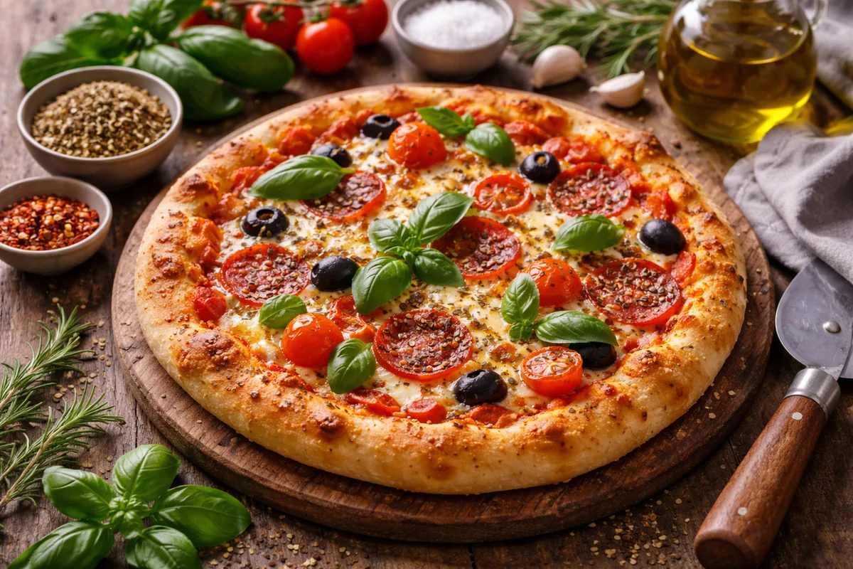 Comment préparer une pizza maison avec des herbes et épices italiennes